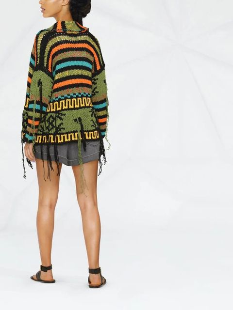 Alanui stripe-knit cardigan - Green