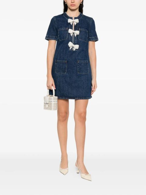 Self-Portrait bow-embellished denim dress - Blue - zdjęcie produktu nr 2