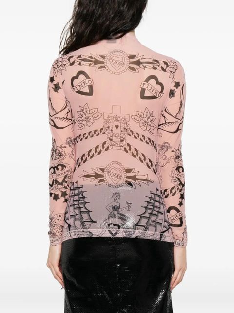 PINKO graphic-print mesh top - Neutrals