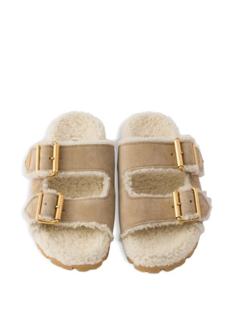 Prada shearling slides - Neutrals