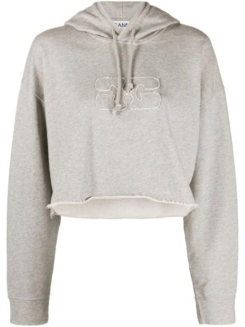 GANNI logo-embossed cropped hoodie - Grey - zdjęcie produktu nr 1