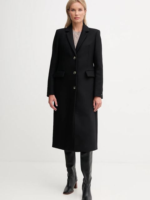 Tommy Hilfiger płaszcz z dodatkiem wełny kolor czarny WW0WW47445 - zdjęcie produktu nr 1