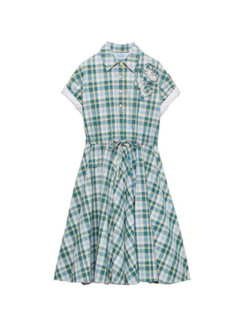 Prada embroidered checked cotton dress - Green - zdjęcie produktu nr 1