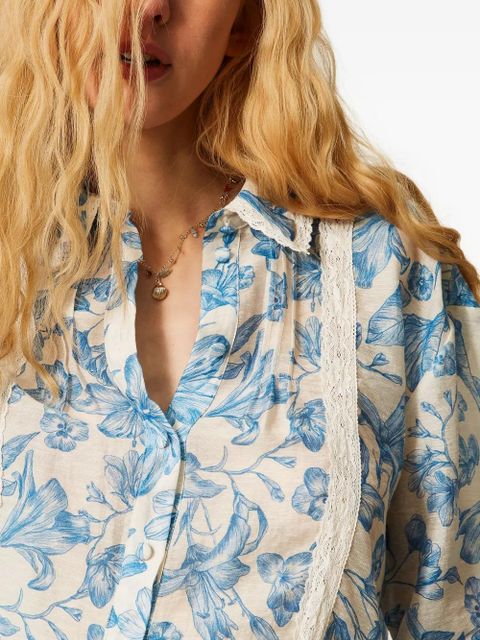 TWINSET floral-pattern laced shirt - Blue