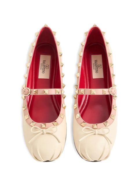 Valentino Garavani Mary-Jane Rockstud ballerinas in nappa 05mm - Neutrals