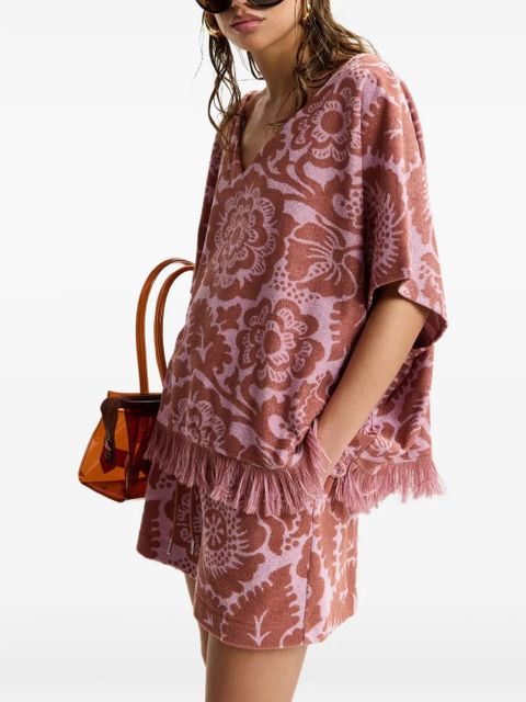 Essentiel Antwerp floral-jacquard fringed T-shirt - Brown