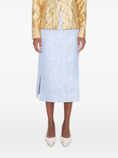 Tory Burch floral-jacquard metallic skirt - Blue