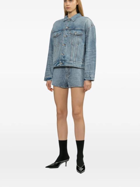 Self-Portrait rhinestone denim shorts - Blue