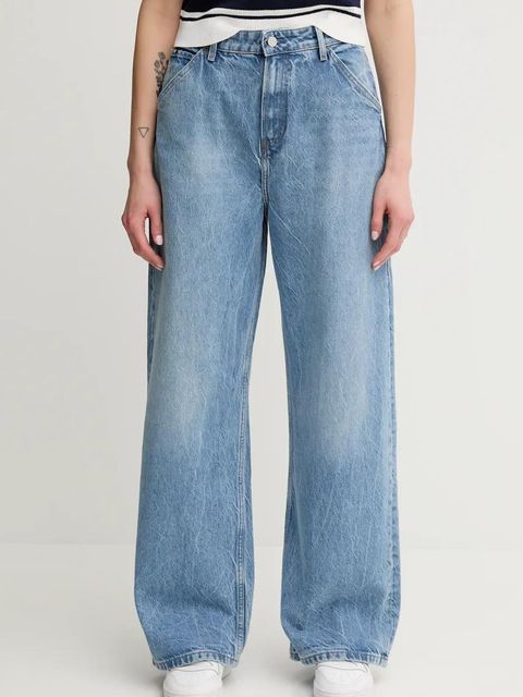 Tommy Hilfiger jeansy z domieszką lnu damskie kolor niebieski WW0WW46792