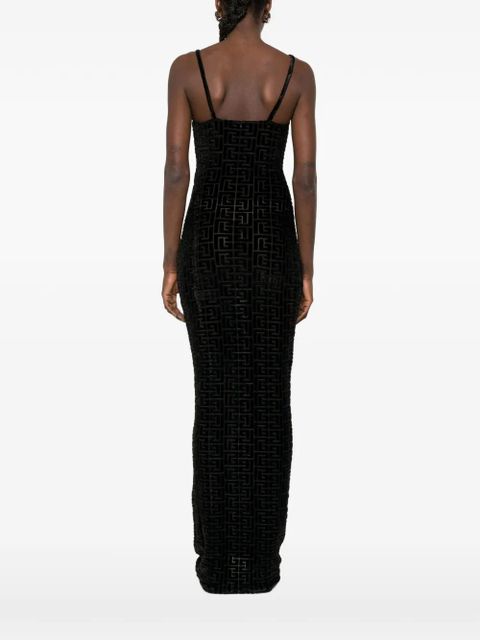 Balmain monogram-pattern maxi dress - Black