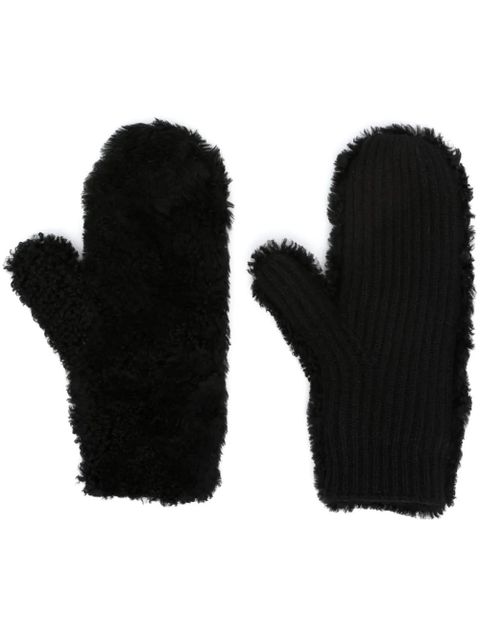 Yves Salomon panelled ribbed-knit mittens - Black - zdjęcie produktu nr 1