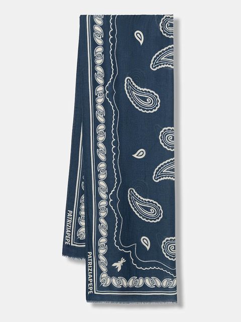 Patrizia Pepe szal z dodatkiem jedwabiu damski kolor niebieski wzorzysty 8F0126 A706 - zdjęcie produktu nr 1