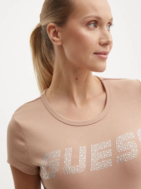 Guess t-shirt KIARA damski kolor beżowy V4BI16 KCIV1