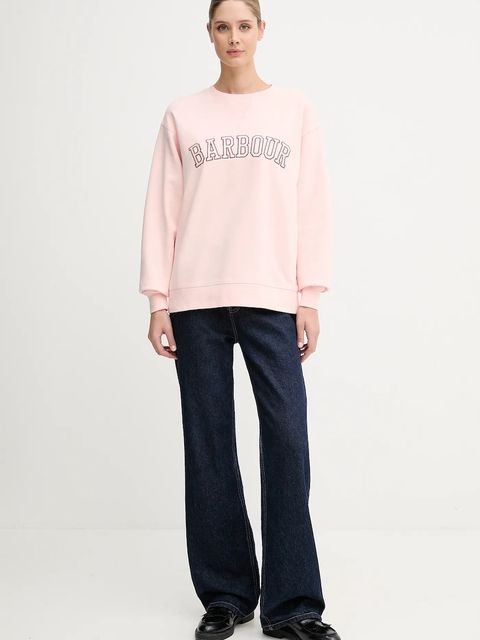 Barbour bluza bawełniana damska kolor różowy z aplikacją LOL0591