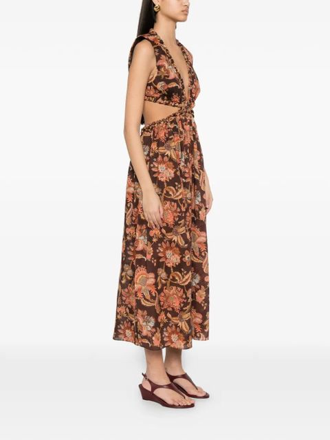 ZIMMERMANN ZIM ASTER MIDI DRESS CHOCOLATE JACOBEAN - Brown