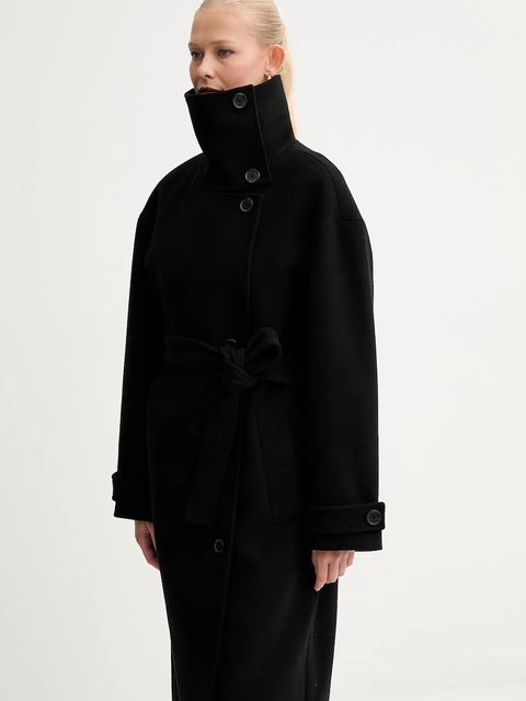 Marc O'Polo płaszcz z dodatkiem wełny kolor czarny 5000007651