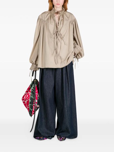 DRIES VAN NOTEN ruffled cotton blouse - Neutrals - zdjęcie produktu nr 2