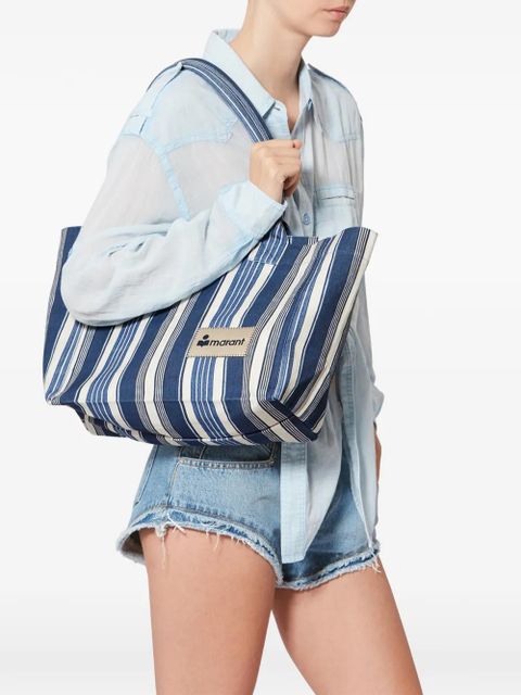 ISABEL MARANT Yenky striped-pattern logo-patch tote bag - Blue