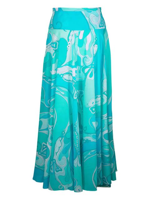 PUCCI orchidee-print long skirt - Blue