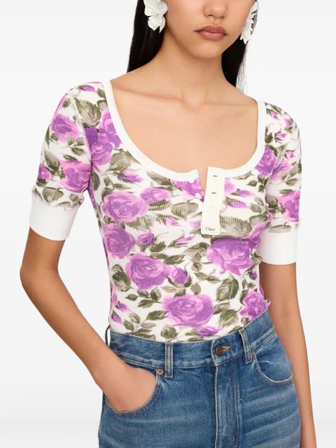 Chloé floral button T-shirt - White