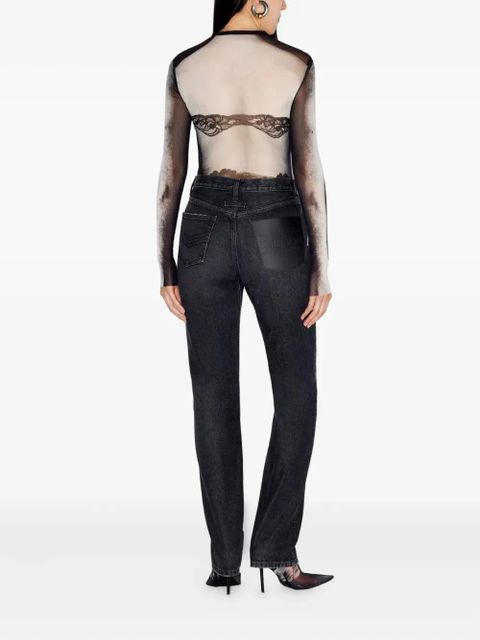 Jean Paul Gaultier logo-patch high-waist straight-leg jeans - Black
