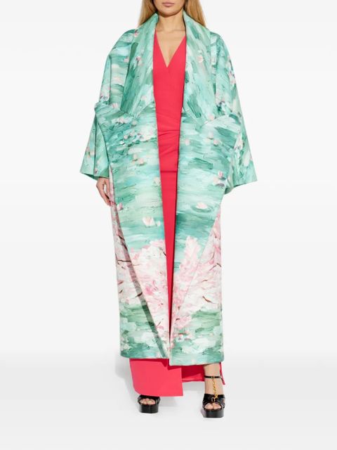 Balmain floral-print oversized coat - Green