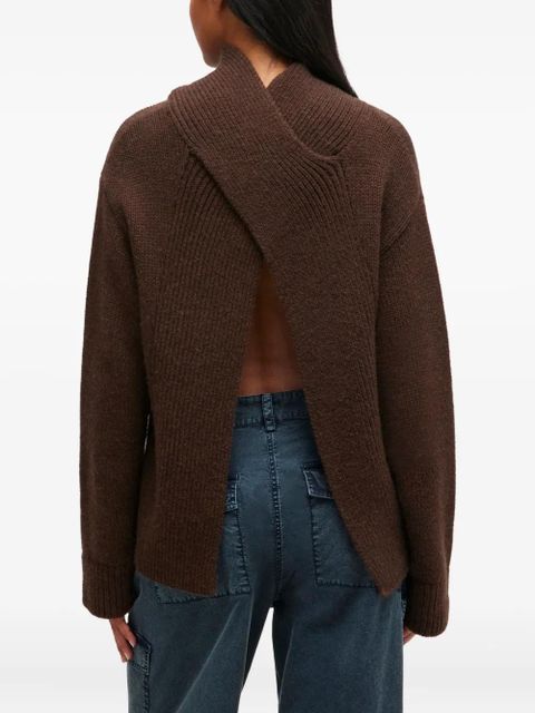 GANNI high-neck open-back pullover - Brown