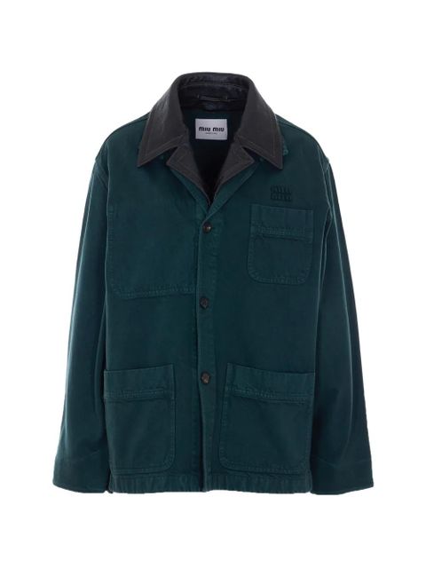 Miu Miu embroidered-logo single-breasted coat - Green - zdjęcie produktu nr 1