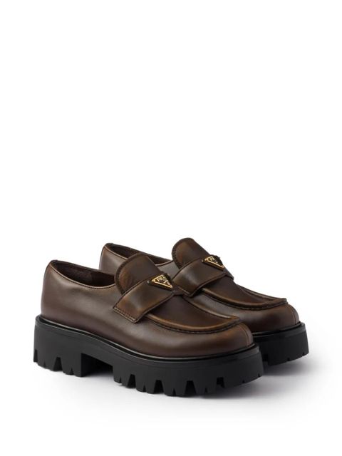 Prada triangle-logo platform loafers - Brown - zdjęcie produktu nr 2