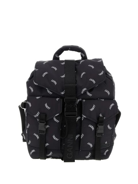 GANNI logo-print buckle backpack - Black