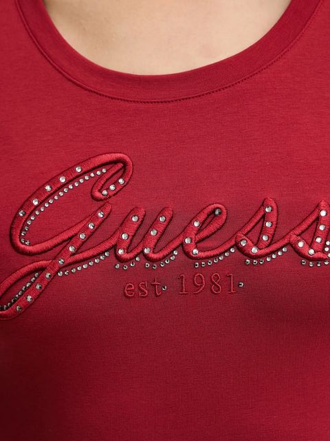 Guess t-shirt damski kolor bordowy W5YI46 J1314