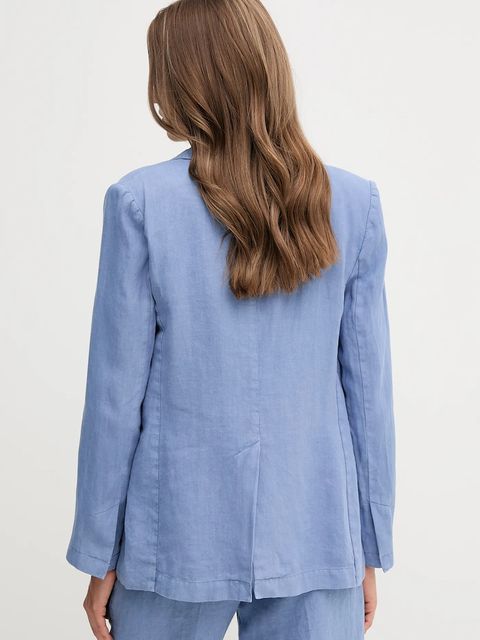 OUI marynarka lniana kolor niebieski jednorzędowa gładka 92927