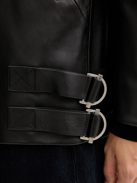 BOSS ramoneska skórzana kolor czarny przejściowa oversize 50547474