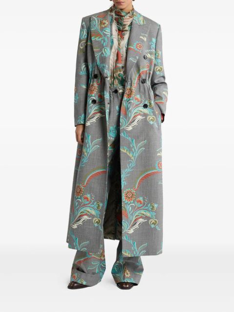 ETRO daffodil-print double-breasted coat - Grey