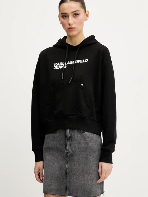 Karl Lagerfeld Jeans bluza damska kolor czarny z kapturem z nadrukiem A2W20053 - zdjęcie produktu nr 1