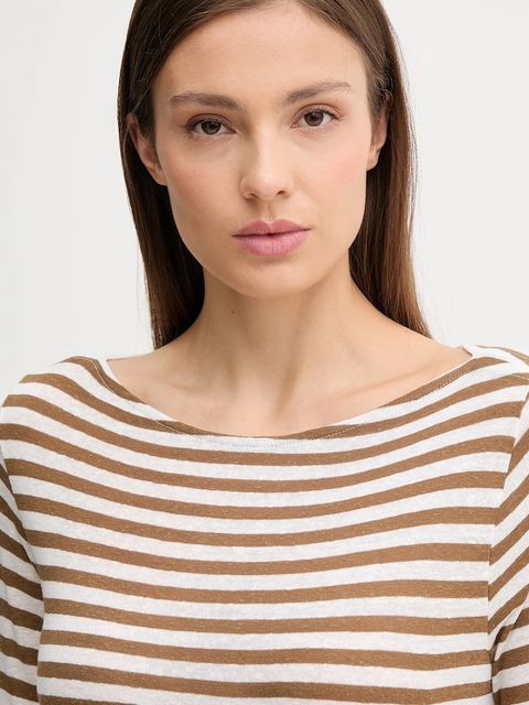 United Colors of Benetton longsleeve z domieszką lnu kolor brązowy 38O0D109X