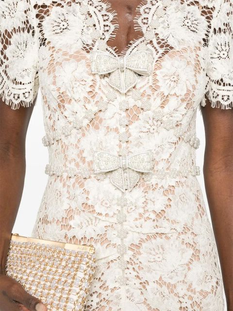 Self-Portrait fine-lace midi dress - White