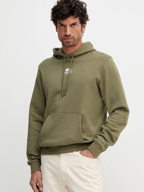 Lacoste bluza bawełniana kolor zielony z kapturem z nadrukiem SH2740 - zdjęcie produktu nr 1