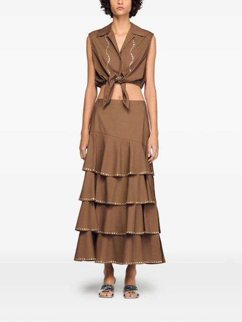 SANDRO midi crystal-embellished A-line skirt - Brown - zdjęcie produktu nr 2