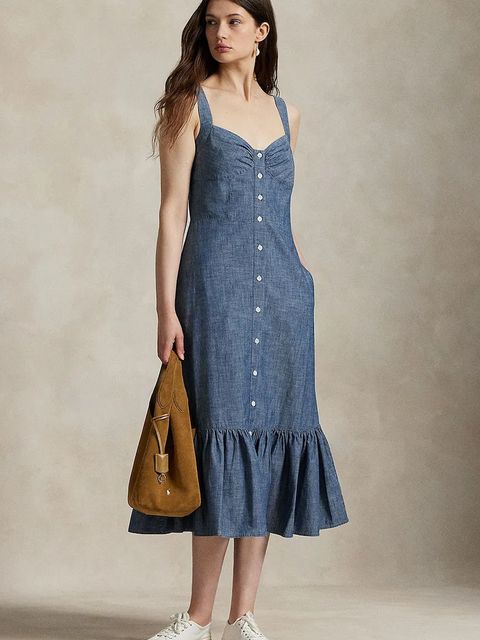 Polo Ralph Lauren sukienka bawełniana kolor niebieski midi rozkloszowana 211972068 - zdjęcie produktu nr 1