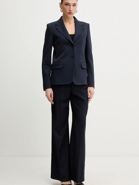 Weekend Max Mara spodnie wełniane MALLO damskie kolor granatowy szerokie high waist 2615131071600 - zdjęcie produktu nr 2