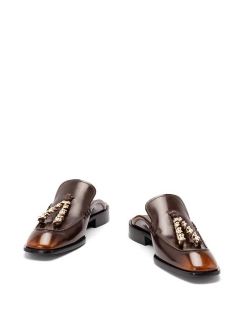 LOEWE chain-embellished leather mule loafers - Brown