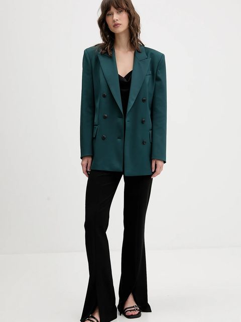 HUGO marynarka kolor zielony dwurzędowa gładka 50547643