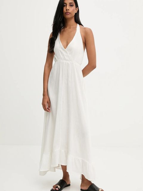 Answear.LAB sukienka bawełniana kolor biały maxi rozkloszowana
