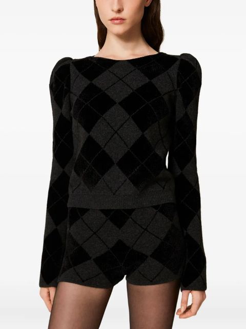 TWINSET puff-sleeve diamond-pattern jumper - Black - zdjęcie produktu nr 2