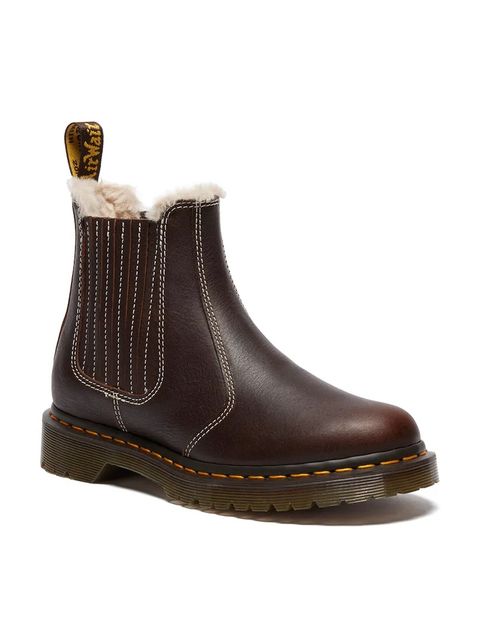 Dr. Martens sztyblety skórzane 2976 Leonore II damskie kolor brązowy na platformie lekko ocieplone DM41418200