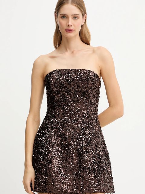 Bardot sukienka kolor brązowy mini rozkloszowana 60027DB - zdjęcie produktu nr 1