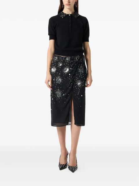 Blumarine embroidered-sequins wrap mid skirt - Black - zdjęcie produktu nr 2
