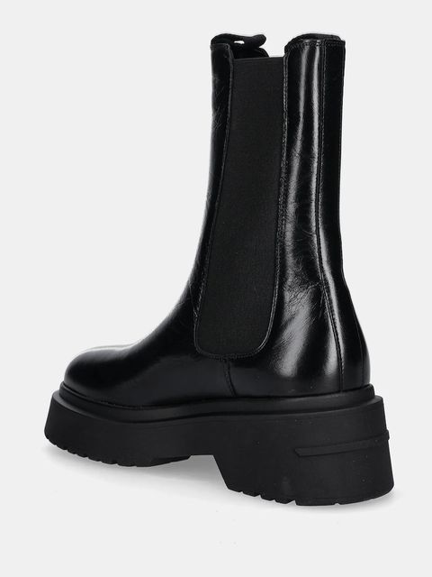 Tommy Jeans botki skórzane CHUNKY SHINY LEATHER CHELSEA damskie kolor czarny na płaskim obcasie EN0EN02888