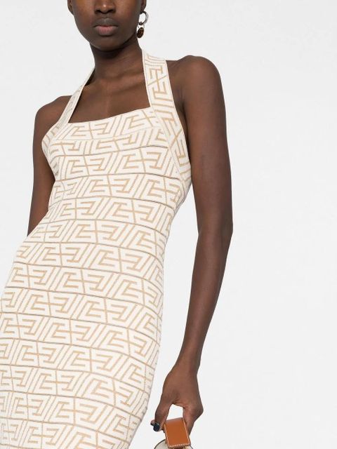 Balmain logo-jacquard halterneck dress - Neutrals - zdjęcie produktu nr 2